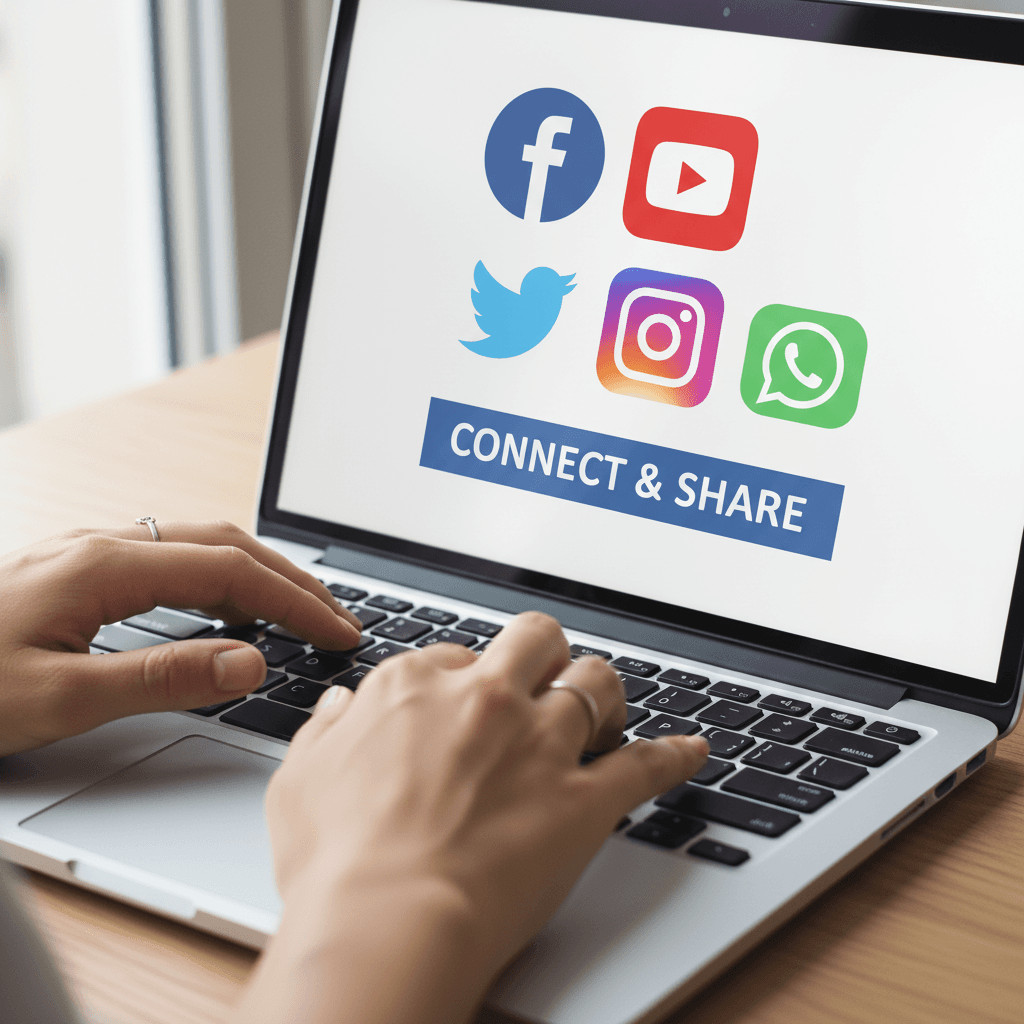 Writing social media captions on a laptop