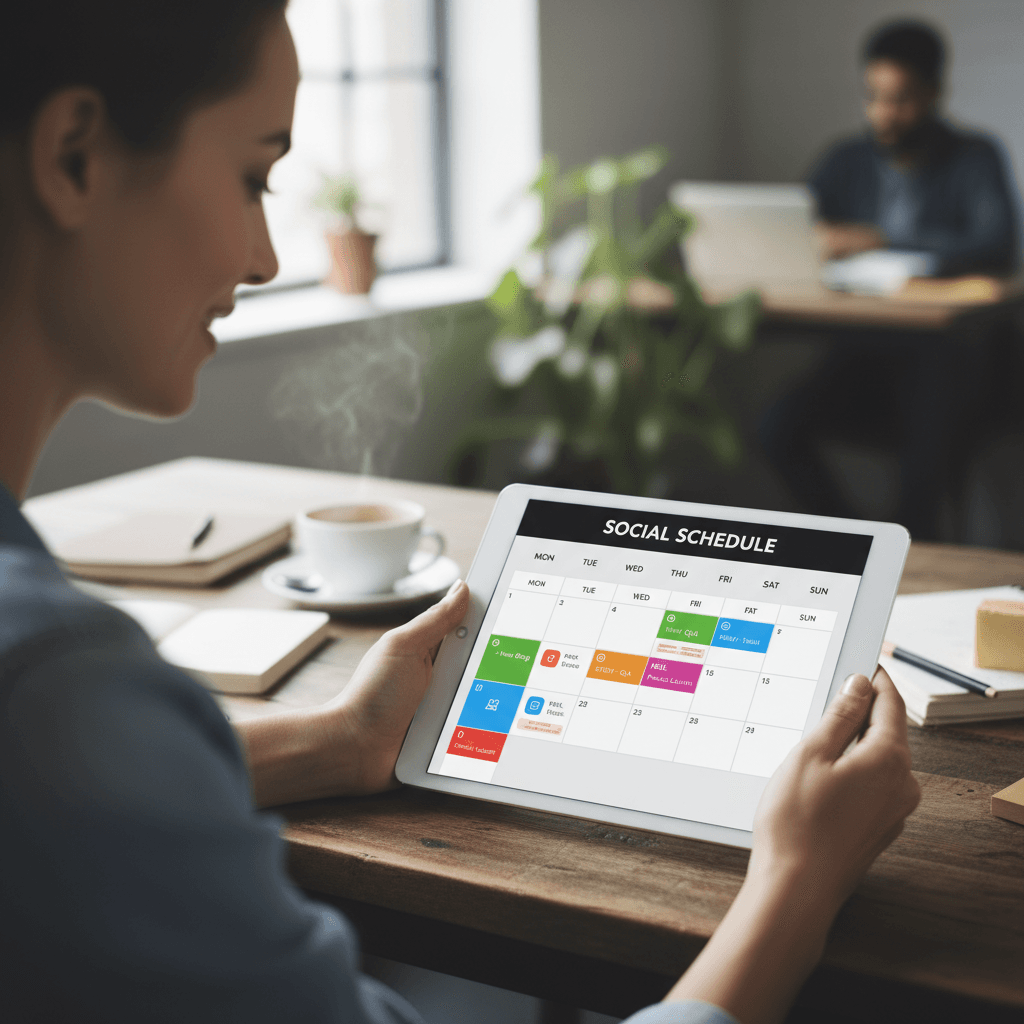 Social media content calendar on tablet