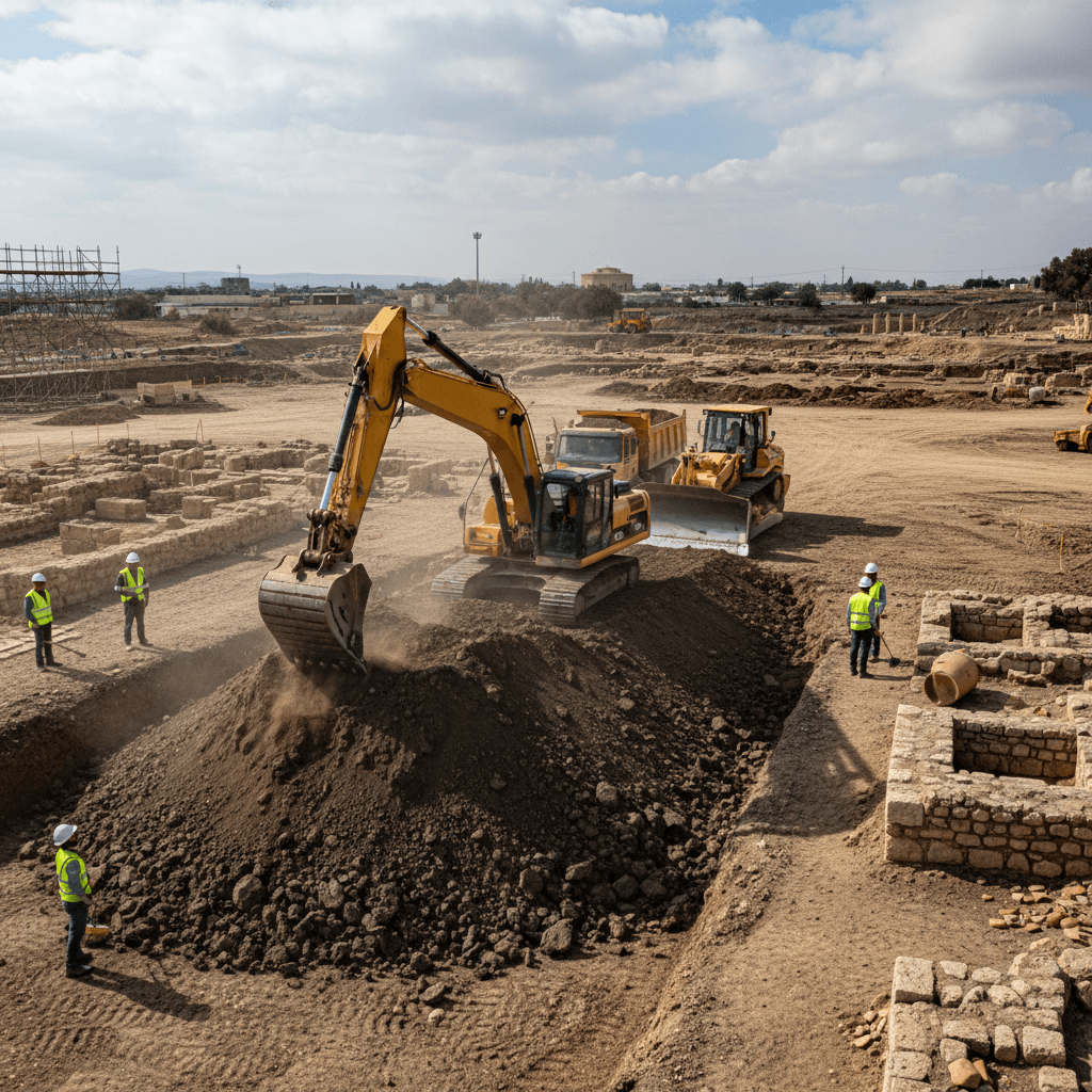 Excavation site with heavy machinery
