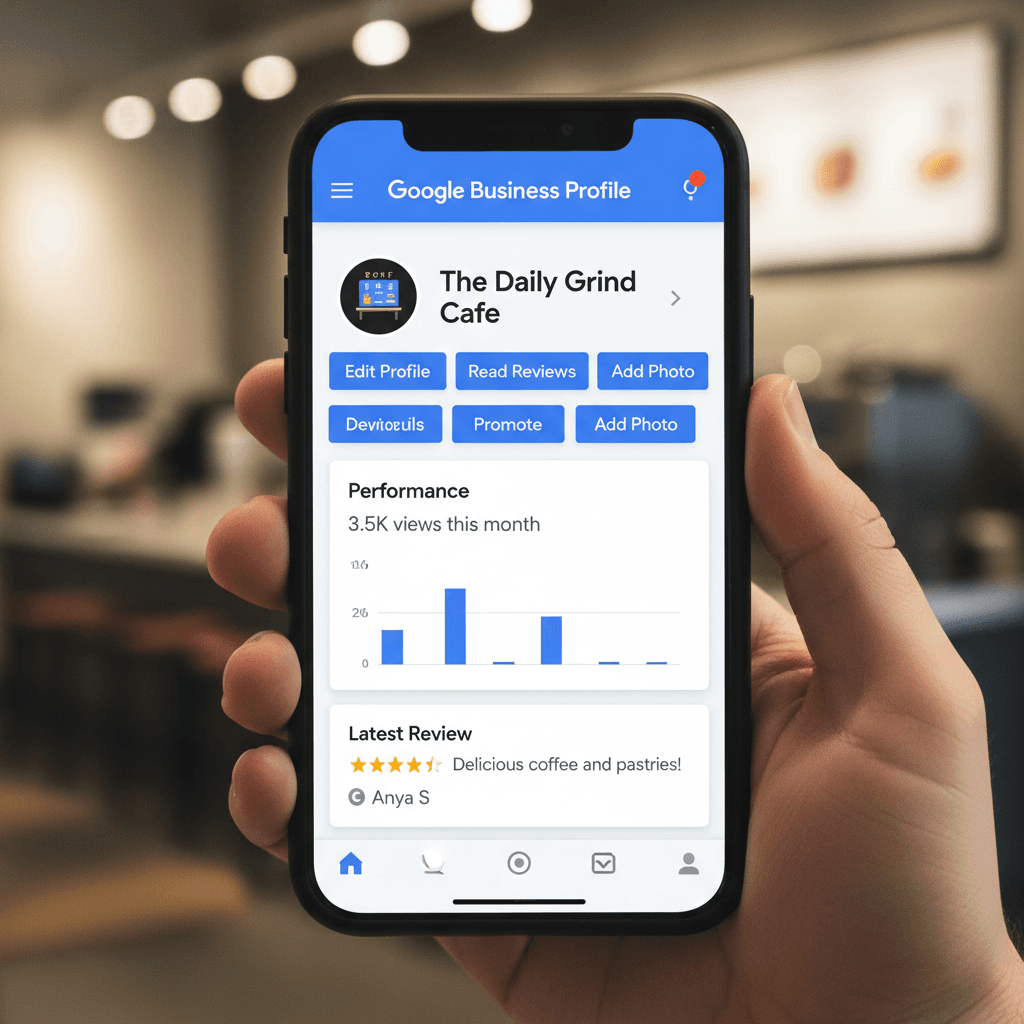 Google Business Profile dashboard on smartphone