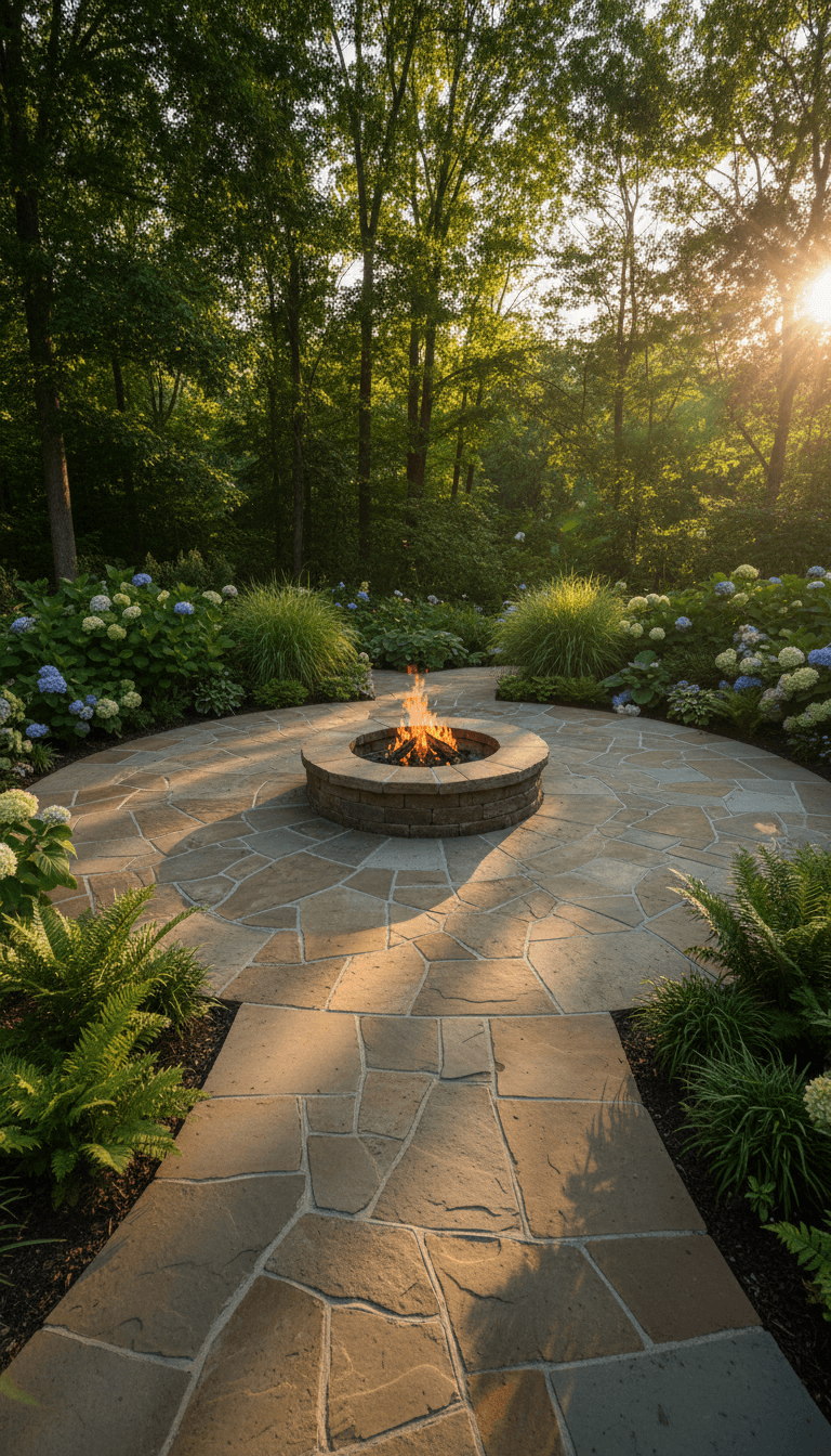 Beautiful flagstone patio and fire pit project